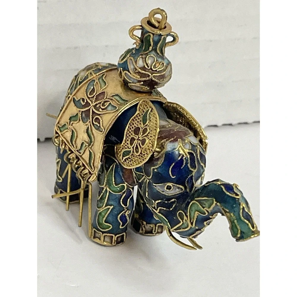 Elephant Enamel Cloisonne Lucky Elephant Figurine Trunk Up 1.5